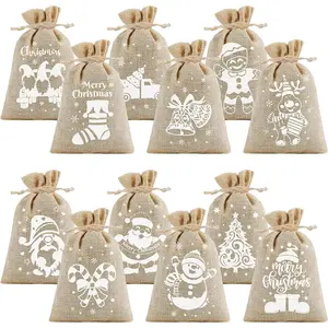36 Christmas Burlap Gift Candy Bags, 4x6-inch drawstring candy bags with double jute ties, perfect for Christmas party favors
