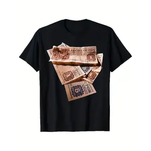 Retro Food Coupon Nostalgic Graphic Black Cotton Tee - 100% Premium Combed Cotton, Classic Relaxed Fit, Unisex Casual Wear - Fabric