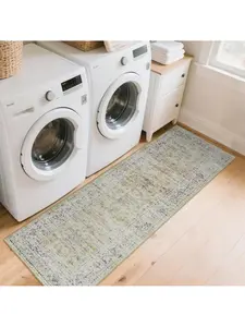 Gaomon 10ft×13ft Yellow Vintage Floral Area Rug - Machine-Woven Low-Pile Distressed Oriental Look, Non-Slip Backing, Thin Soft Machine-Washable Carpet for Living Room, Bedroom