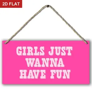 Hot Pink Preppy Girls Just Wanna Have Fun Printed Wood Plaque Sign Wall Hanging,Trendy Preppy Hanging Wall Signs for Girls Room College Dorm Bachelorette Party Decor Birthday Sign   Home Decor Accents  11.8x5.9 In