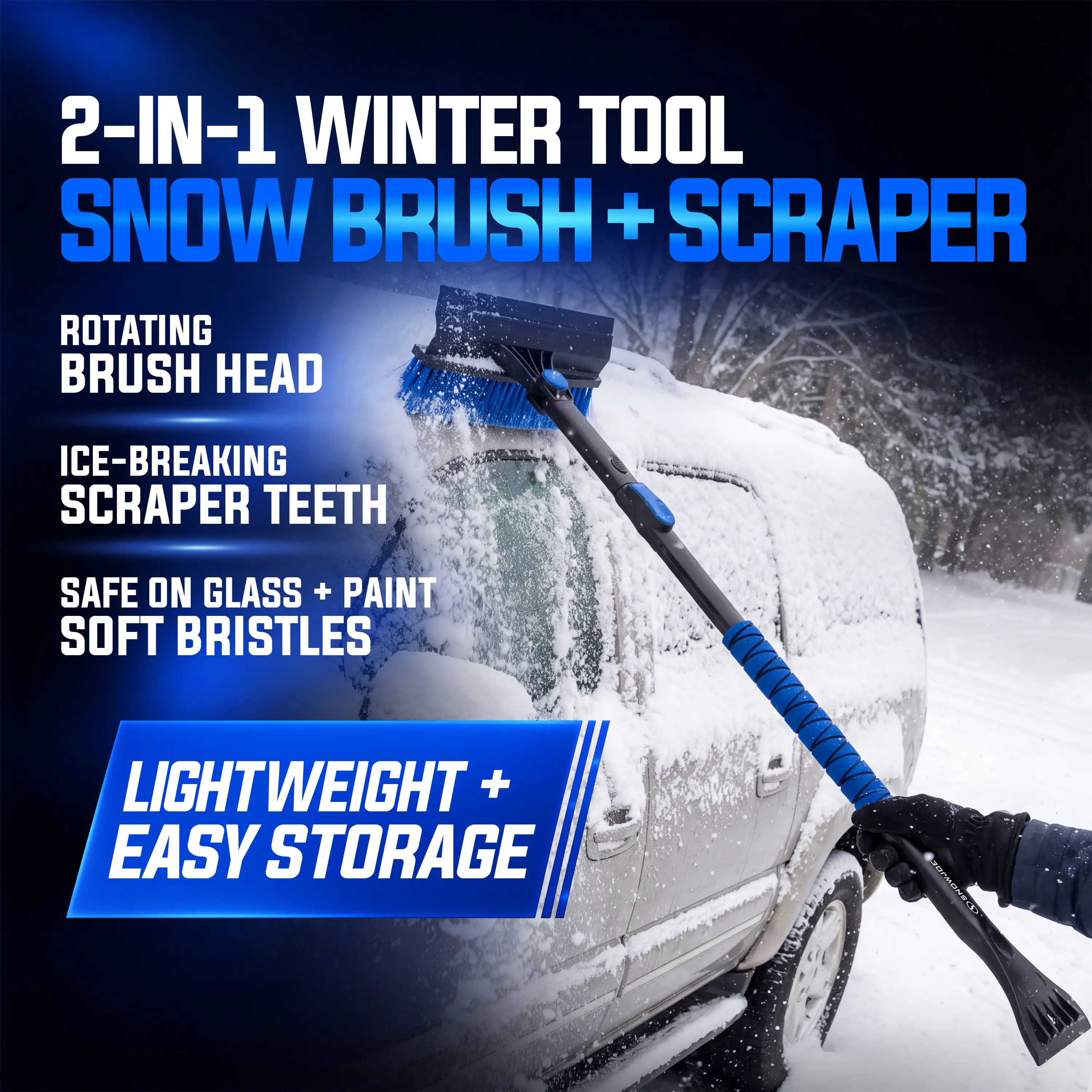Snow Joe Telescopic Snow Removal Brush with De-icing Shovel, 40-Inch Telescopic Arm, Ergonomic Brush Head, Adjustable Reach