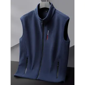 Plus-size Men's single vest, plus-size Men's coat, warm coat, Men's autumn and winter warm sleeveless jacket, stand-up collar vest, zipper pocket,
