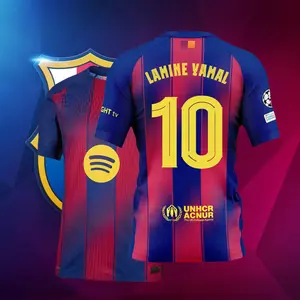 10# Lamine Yamal 25-26 Season Home Short Sleeve Soccer Jersey Fans Version Red Blue Football Jersey