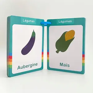 25Pcs Fruit & Vegetable French Vocabulary Learning Cards Homeschool Double Side Educational Flashcards for Kids Teaching Aids