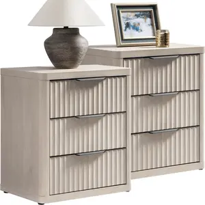 Night Stand Set of 2 Nightstands with 3 Drawers Storage Bedside Table Large Fluted Bed Side End Table Modern 25.6" Tall Wide Night Stands for Bedroom Living Room Sofa Couch Office, White Alder