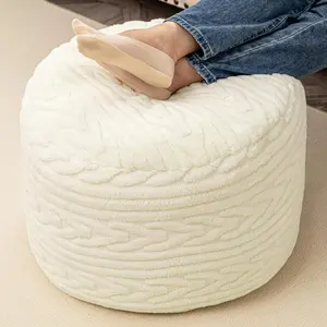 Round Pouf Ottoman 20 x 20 x 14 Inches Boho Poof  Decor Floor Pouffe Ottoman Foot Rest for Couch Sofa Bean Bag Chairs Living Room Bedroom Cream White