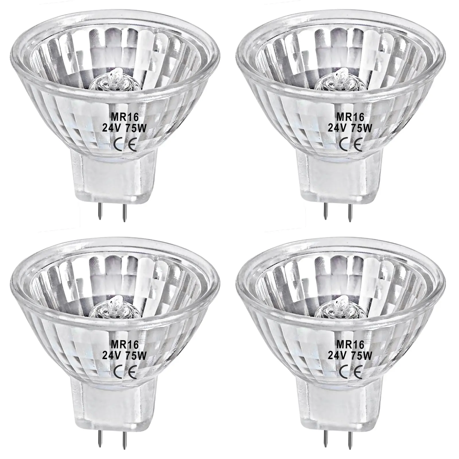 halogen light bulb, MR16, GU5.3 Base, 24V 75W, Warm White 2700K, Dimmable, 4 Pack ASIN B0GHFBFQJY