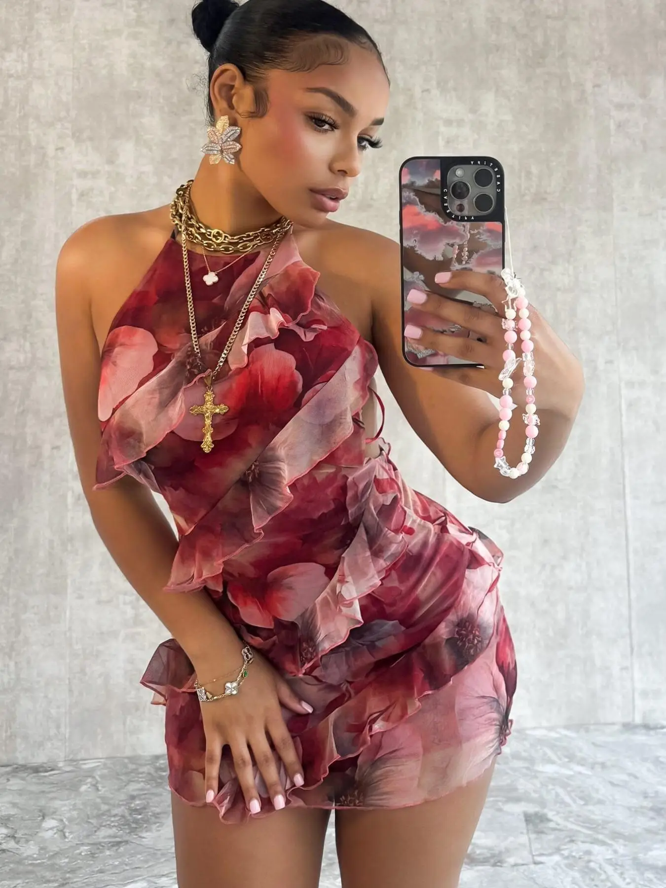 Women's Floral Print Tie Backless Halter Dress, Fashion Casual Sleeveless Short Dress for Daily Outdoor Wear, Ladies Dress for Summer, Elegant Fashion