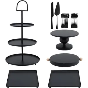 19 count Black Cake Stand Set, Dessert Table Display Set with Wedding Cupcake Stand and Cake Stands for Party, Weddings Birthday  Showers Anniversary Party
