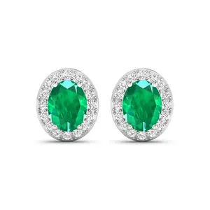 Genuine Zambian Emerald and White Diamond Earrings Stud