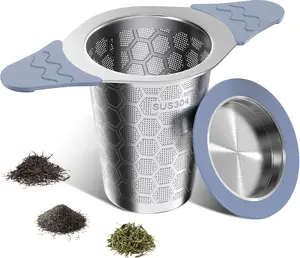 Stainless Steel Tea Infuser for Loose Leaf Tea with Heat Proof Silicone Handles Extra Fine Mesh Strainer Fits TeaPots Mugs 5.35inch Width 3.07inch Height