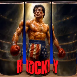 Rocky Balboa - Sylvester Stallone Boxing Movie Cup Mug Tumbler 20oz Stainless Steel with Slide Closure Lid, Reusable Plastic Straw, Handmade Design - Drinkware Classic Flasks