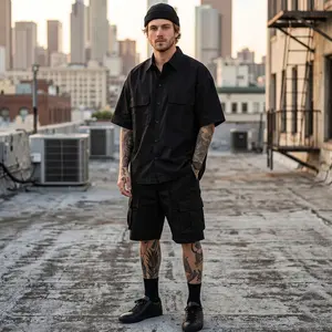 Men's 2-Piece Short Sleeve Shirt Cargo Shorts Set Streetwear Outfit