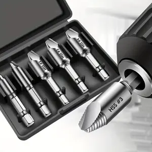 One Set 5pcs Damaged Screw Extractor Drill Bit High Speed Steel Double Easily Take Out Side Drill Out Broken Screw Remover Bolt Screw Extractor Bits