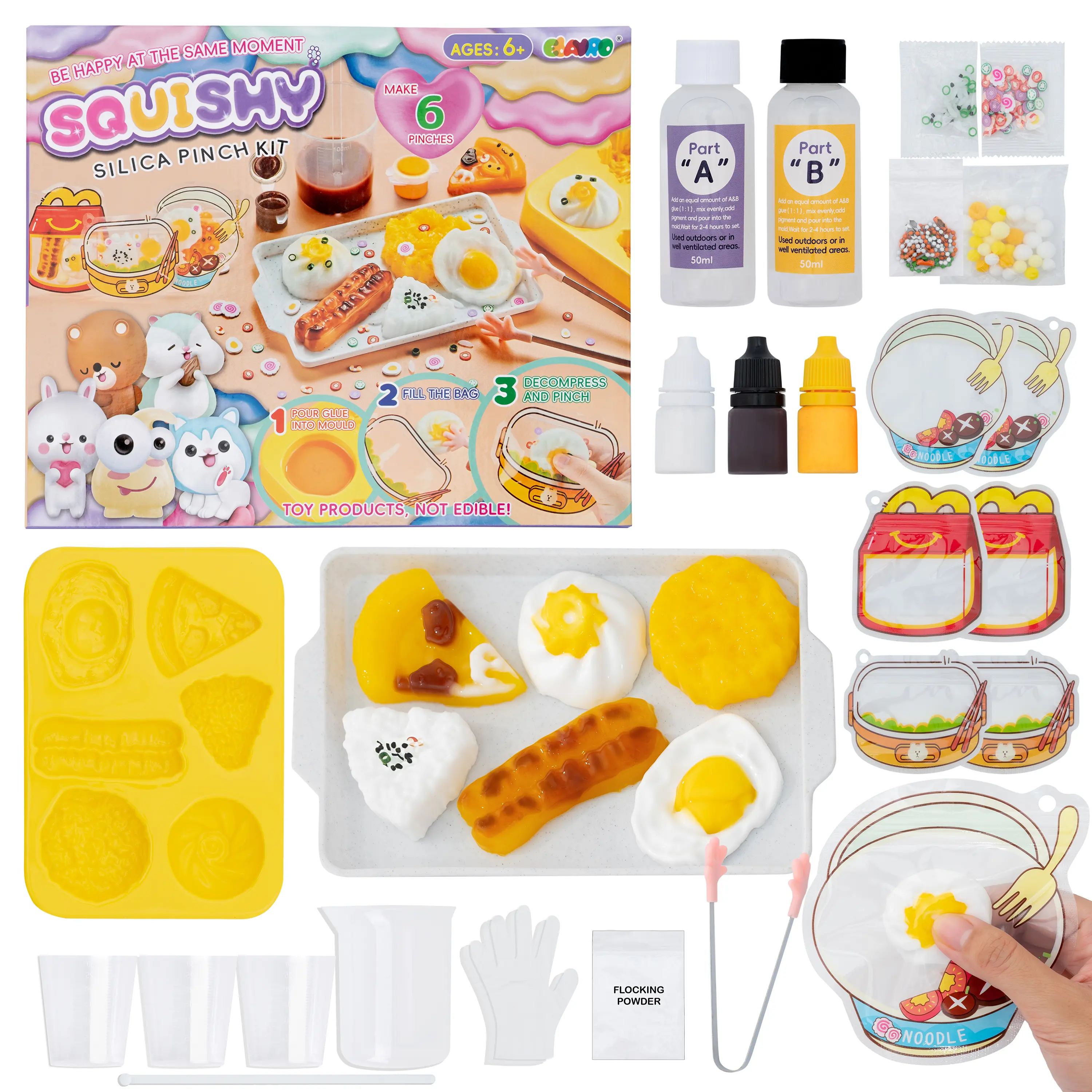 Squishy Making Kit for All Ages, Taba Squishy Kit, Make Your Own Squishies with Molds, Colors, Squeezing Bags (Breakfast Set)