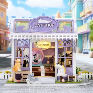 Cuteroom AC-003 Miniature Cat Park Model Kit with LED Lights, Portable DIY Craft Project for Hobbyists, Perfect Gift for Valentine's Day, Birthdays & More!