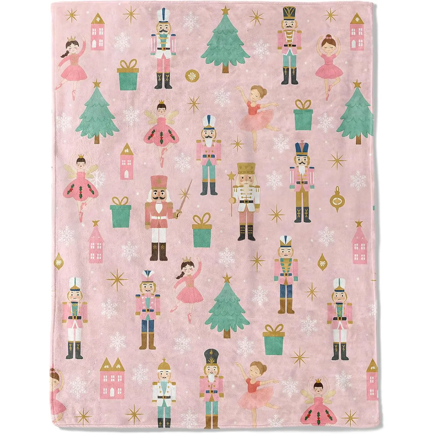1pc Christmas blanket, Nutcracker fairy Christmas tree print casual blanket, soft flannel winter blanket, sofa bed holiday home decoration, pink Christmas gift blanket.