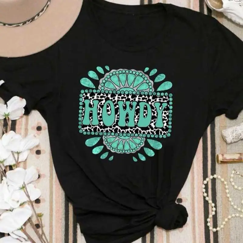 Turquoise Howdy graphic tee