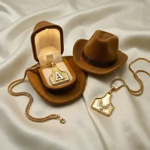 Western Jewelry Handmade CowTag Initial Necklace Two-Toned Pendant Adjustable 20 Inch Chain Gift for Men Women Valentine's Day Gifts