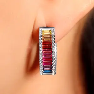 Rainbow-Inspired Gemstone Hoops in Polished 925 Sterling Silver Finish Made to Order Takes 2 Weeks - Vibrant Colorful Earrings with Unique Design & Modern Look