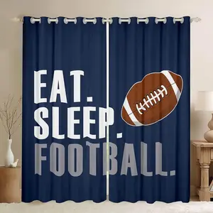 Rugby Darkening Drapes, Football Sports Bedroom Window, Blue Eat Sleep Football Sheer Curtain, living room bedroom Curtain Set