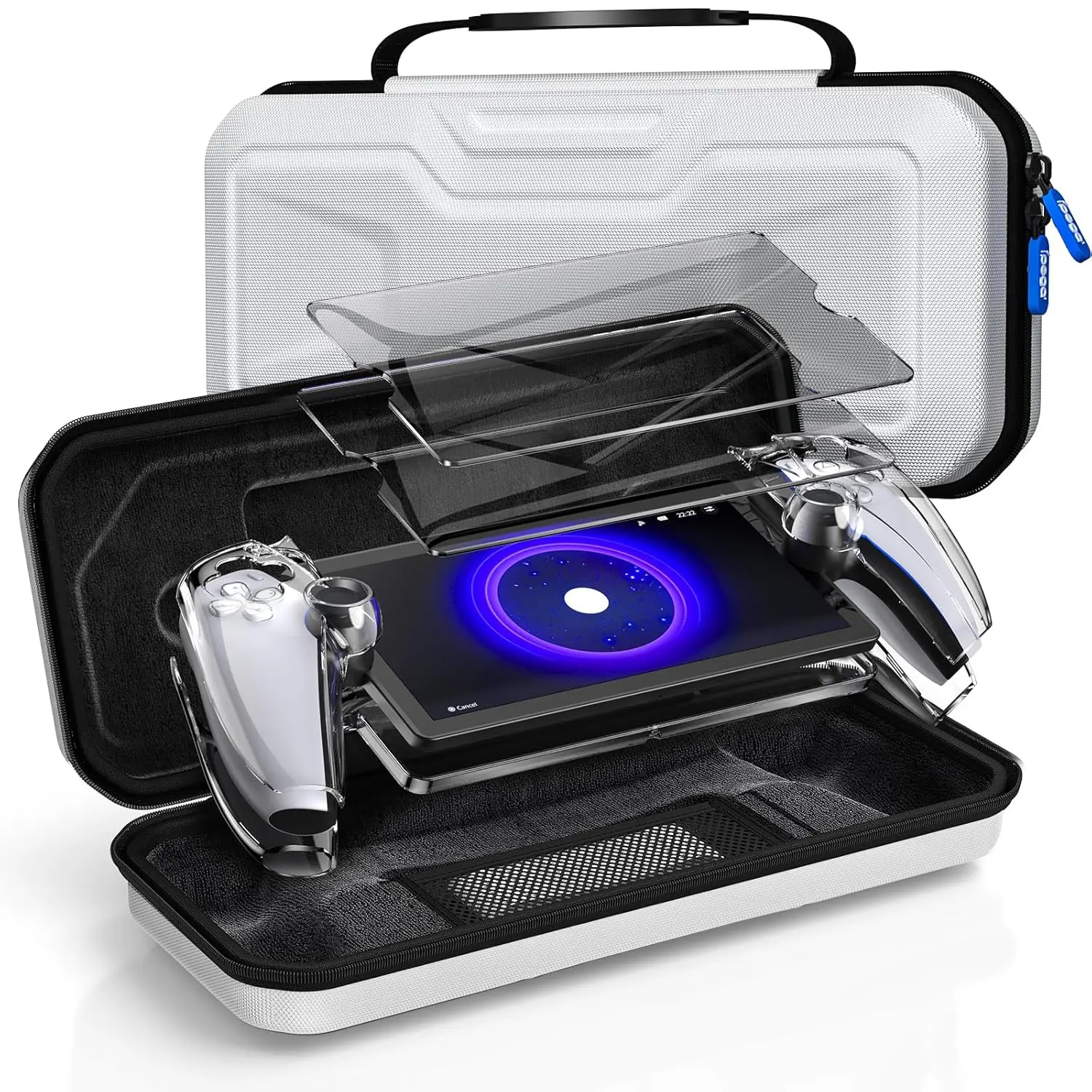 Accessories Kit for  Portal Case, EVA Carrying Case for PS5 Portal, Hard PC Clear Protective  Cover Case and 2 Pack HD Tempered Glass Screen Protector for Ps Portal Accessories