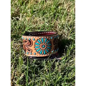 Leather Cuff Bracelet with Turquoise Zuni Design