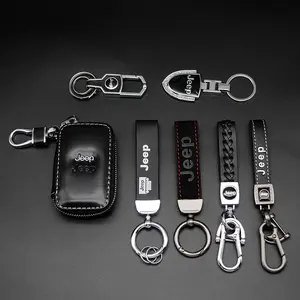 Metal Keychain PU Leather Key Ring, Car Badge Key Holder, Car Key Case, Car Key Chain, Keyring Pendant for Jeep Accessories