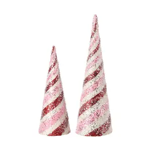 14-18" Glitter Iced Striped Cone Tree Set of 2By Valerie