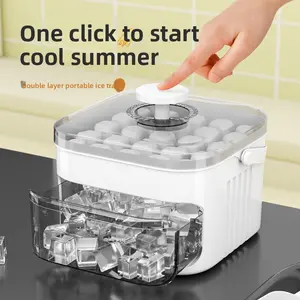 Food grade pressing ice grid ice cube mold ice box easy demoulding plastic abrasive ice bucket large capacity ice storage household Utensils Tray