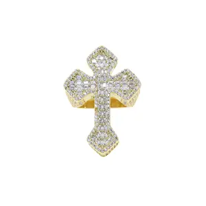 Hip hop zircon inlaid cross ring, retro exaggerated style large cross, men's domineering zircon inlaid ring