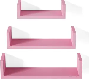 Floating Shelves Wall Mounted, Solid Wood Wall Shelves, Pink