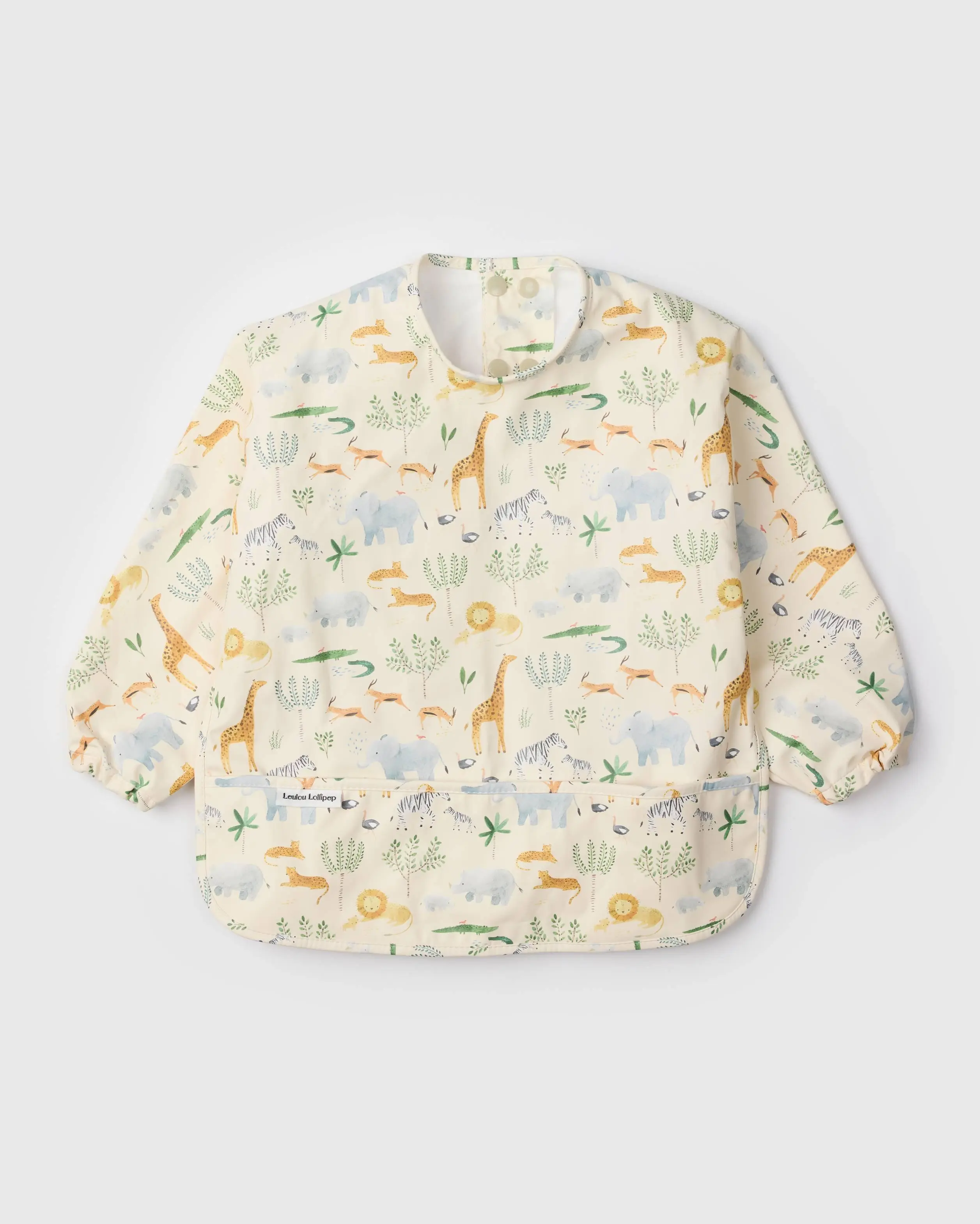 Loulou lollipop Safari Jungle Long Sleeve Bib for Baby Feeding - Soft Reusable & Adjustable - Waterproof, Stain Resistant, Unisex Travel Essentials
