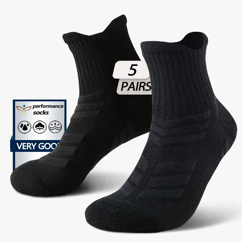 Men's Mid-Calf Socks 5 Pairs Solid Color Breathable Sweat-Absorbent Deodorizing for Casual Daily Outdoor Exercise