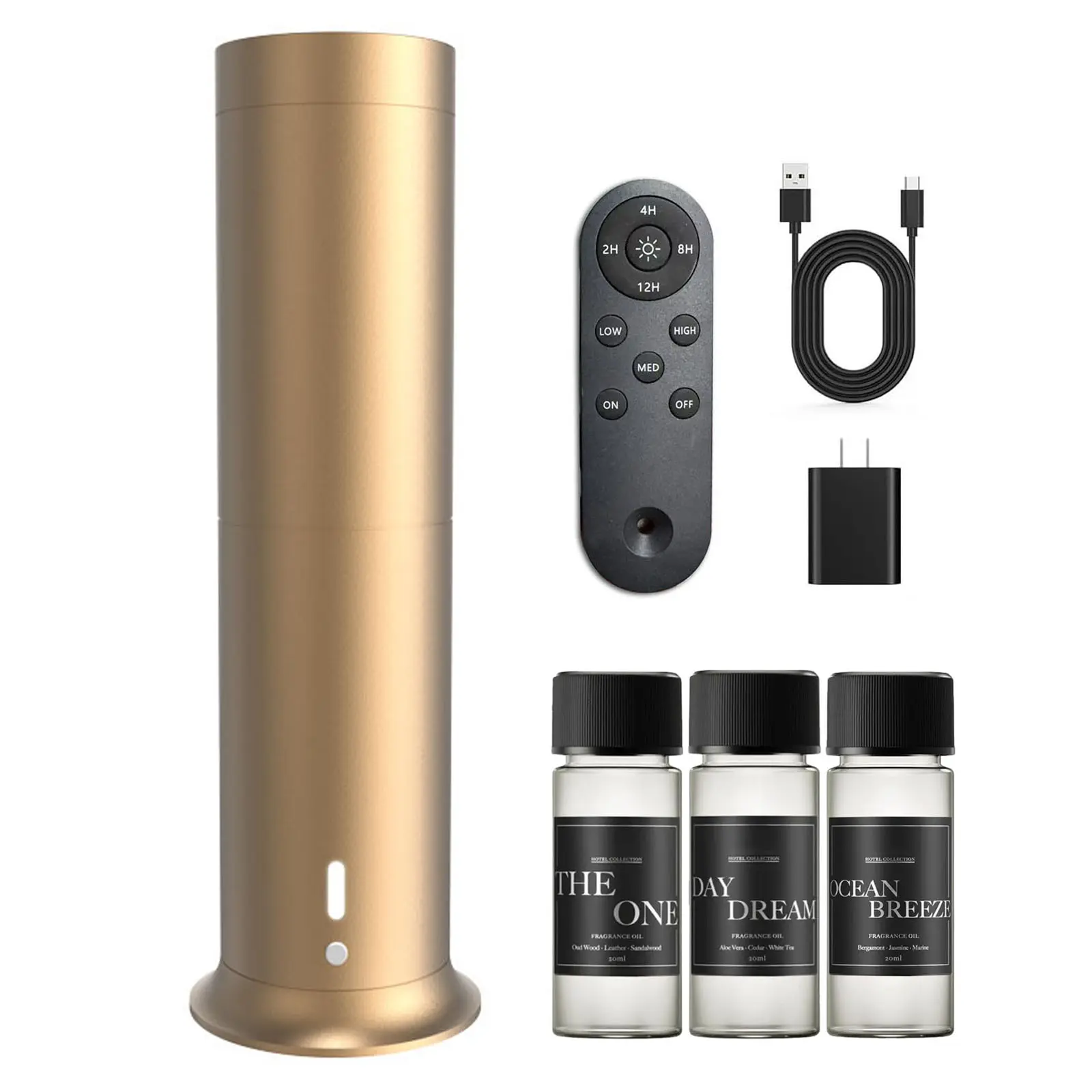 Rechargeable Touch Control Fragrance Aroma Humidifier - Cold-Air No Water Required Tech, 1000 Sqft Coverage, 3x20ml Luxury Hotel Scent Oils Discovery Set, Portable Humidifiers for Travel, Aromatizer with USB Port for Home, Office