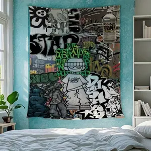 Tapestry  An urban graffiti print tapestry with a fun design, perfect for living rooms, bedrooms, dorm rooms or birthday and Christmas decorations Gift Wall