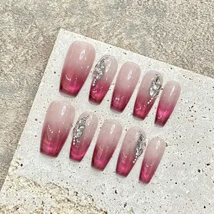 Press on Nails, Handmade Flower Design Fake Nails, 10 PCS Cover False Nails For Women Girls