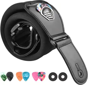 Bass Guitar Straps for Electric Guitar & Bass 3" Wide Padded Straps Adjustable Length from 45" to 55" Bass Guitar Strap with Pick Holder 2 Safety Strap Locks & 6 Picks