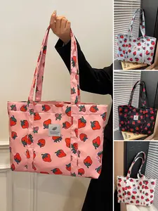 Women's Cute Cherry Pattern Tote Bag, Large Capacity Shoulder Bag for Daily Commute, Casual Trendy Versatile High-quality Daily Commuting Bag