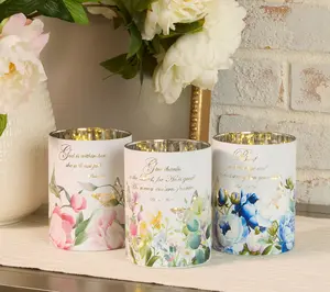 S/3 Illuminated Prayer Garden Hurricane with Sheer Bags by Valerie