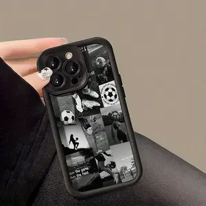 C2063 black high bamboo football puzzle pattern TPU phone case, suitable for iPhone 15ProMax/14Plus/13ProMax/12/11/7/7P/IX/XR/XSMax