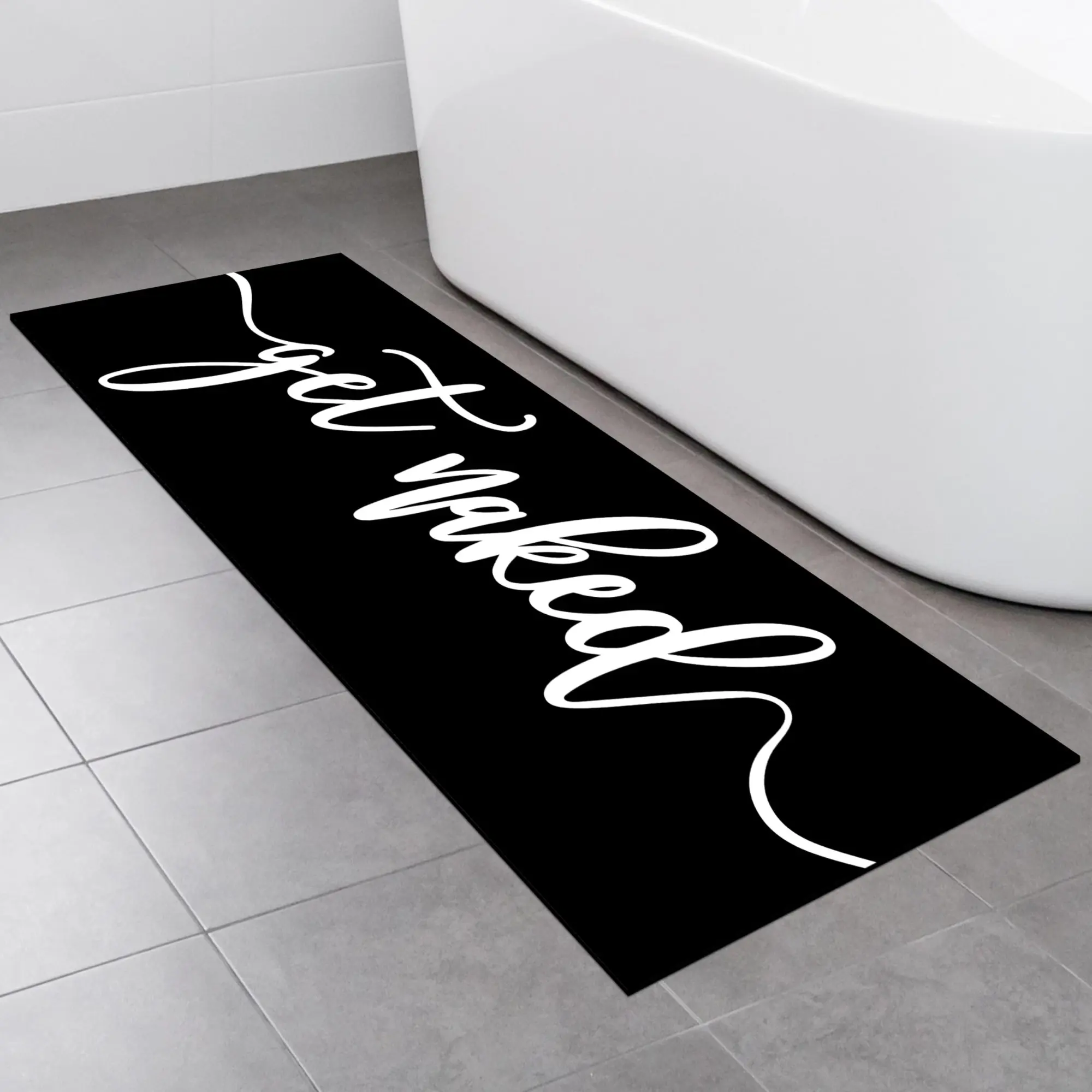 Style Minimalist Text 'get Naked' Long Runner Carpet, Decorative Rug Mat, Non-Slip Rug for Bedroom Bathroom Corridor, Washable Runner Rugs, Hallway Rug, Home Decor Rugs, Entryway Rug