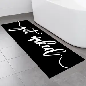 Style Minimalist Text 'get Naked' Long Runner Carpet, Non-Slip Rug for Bedroom Bathroom Corridor, Washable Runner Rugs