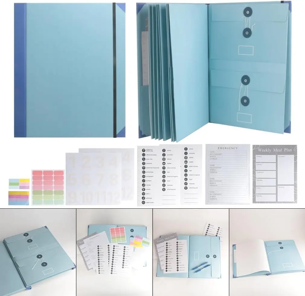 Compact Document Organizer Folio Binder with Pockets - "In Case I Go Missing" Important File Case for Office Home Supplies (Blue)