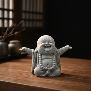 Sandstone and Resin Small Maitreya Buddha Statue, Zen Home Decor, Spiritual Decor, Yoga Studio, Tea Table, Outdoor Garden, Creative Gift Idea