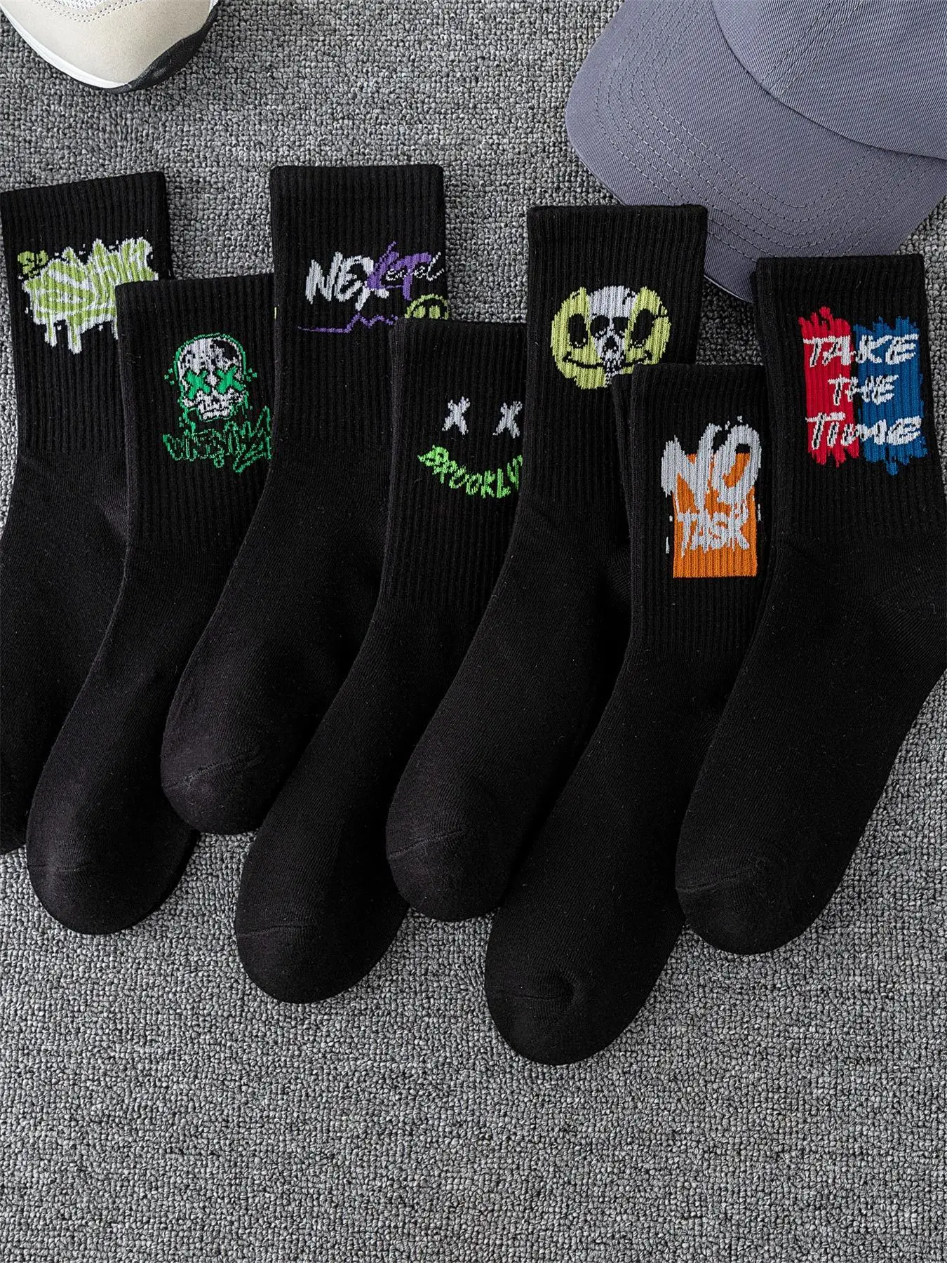 Men's 7 Pairs Graphic Crew Socks, Soft Comfy Breathable Socks for Men Daily Wear, Fashion Socks, Boyfriend Gift Baskets, Men's Socks & Hosiery