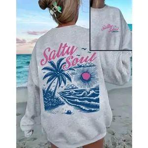 Vintage 90s Babe Letter Print Fleece Pullover, Casual Holiday Style Round Neck Sweatshirt, Fall & Winter Thick Fabric Loose Fit