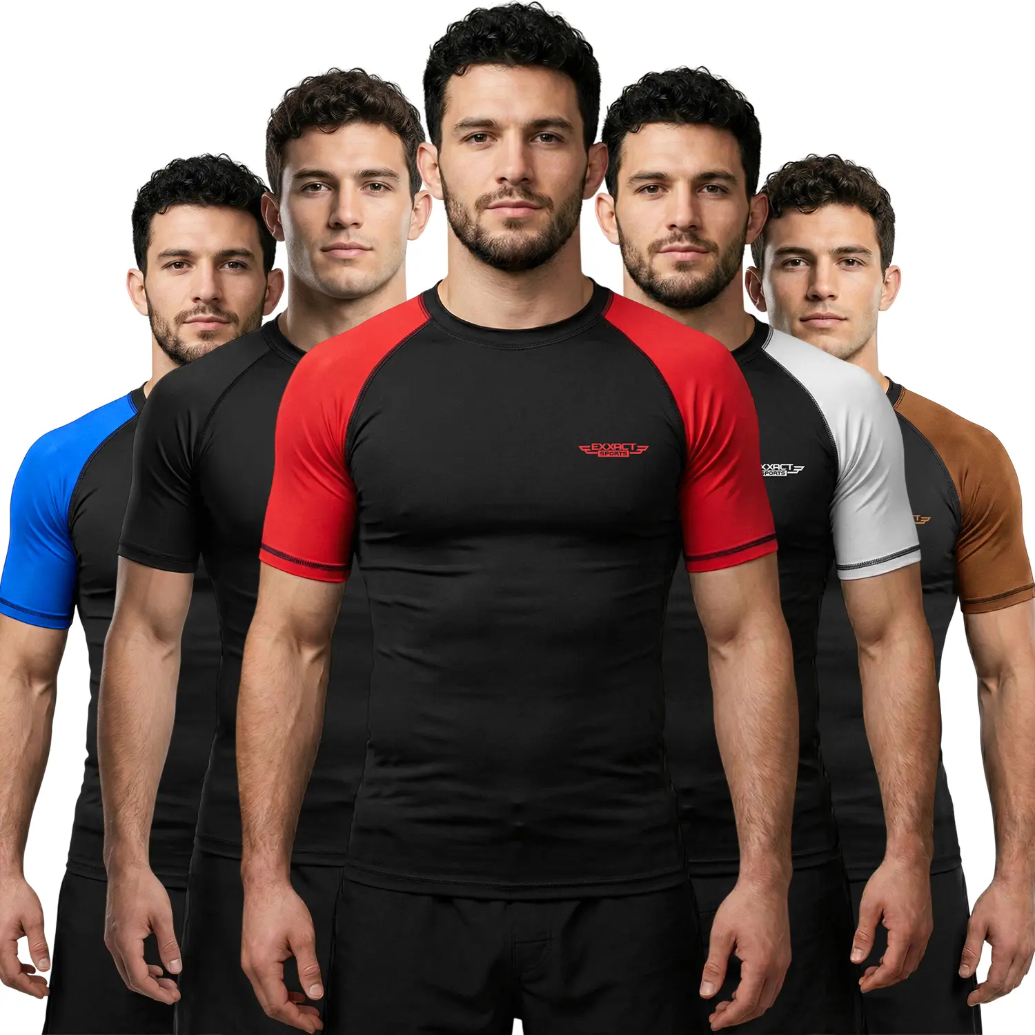 Exxact Sports Men's Short-Sleeve Rashguard - Ranked Compression Top with 4-Way Stretch Fabric, IBJJF Legal Gymwear for BJJ, MMA, Gymclothing, Compression Garment, Workout Rash Guard, Training Shirt, Lightweight Rash Guards, Gymapparel, Activewear