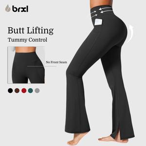 BRXL Women's 30" No Front Seam High Waist Tummy Control Mini Flare Leggings, Stretchy Soft Sporty Stretchable Activewear with Pockets for Gym, Athleisure, Workout Yoga,summerwins