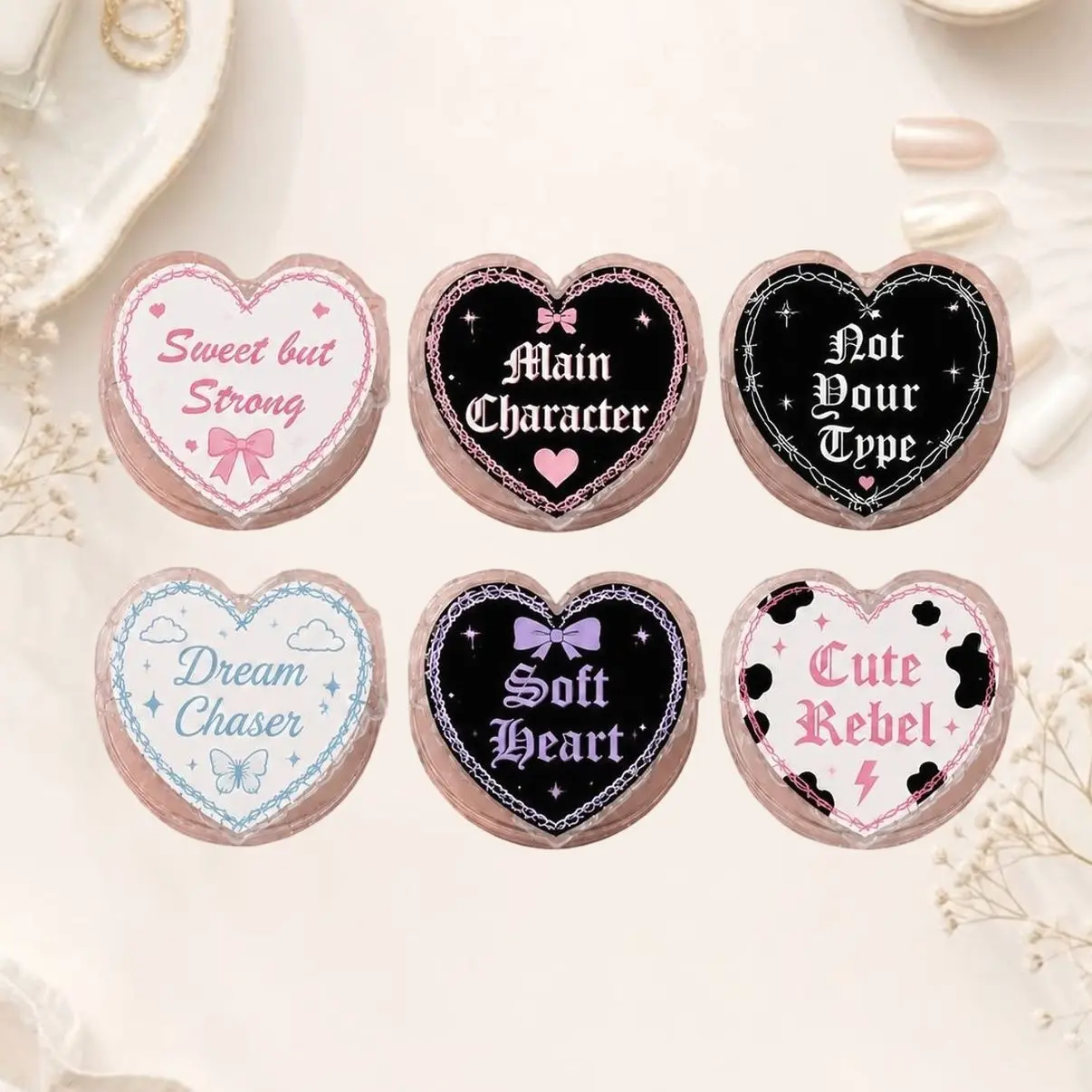 Soft Goth Heart Magnetic Phone Grip Set, Main Character, Cute Rebel & More, Kawaii MagSafe Grip, Gothic Style Holder, Dark Accessories